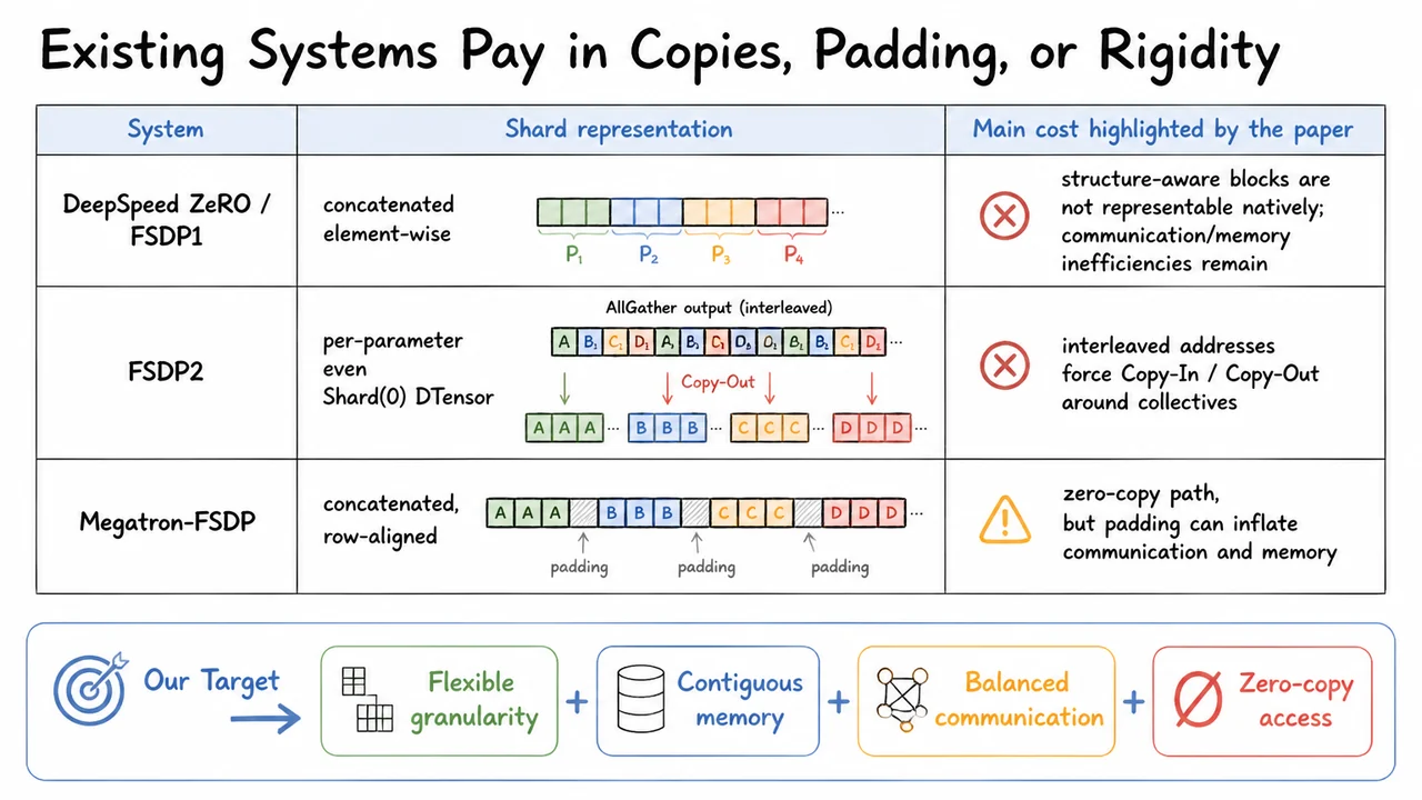 Existing Systems Pay in Copies, Padding, or Rigidity