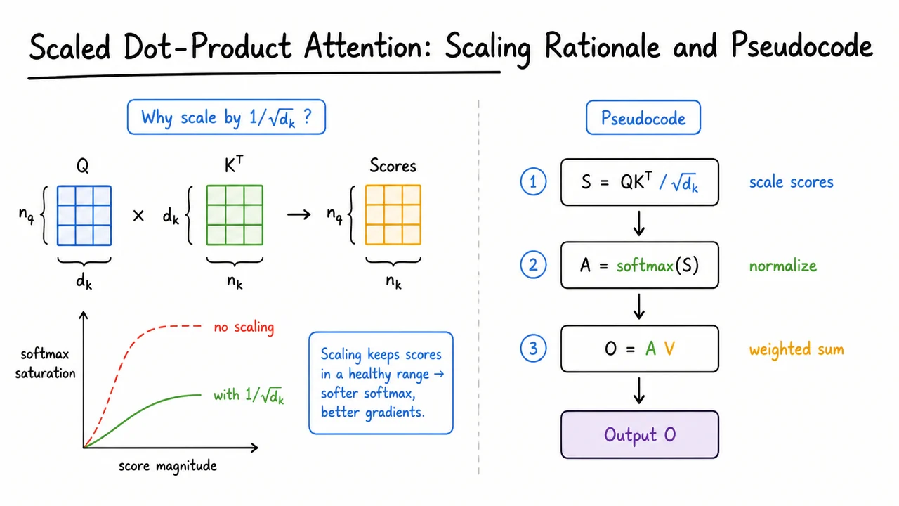 5. Scaled Dot-Product Attention: Scaling Rationale and Pseudocode