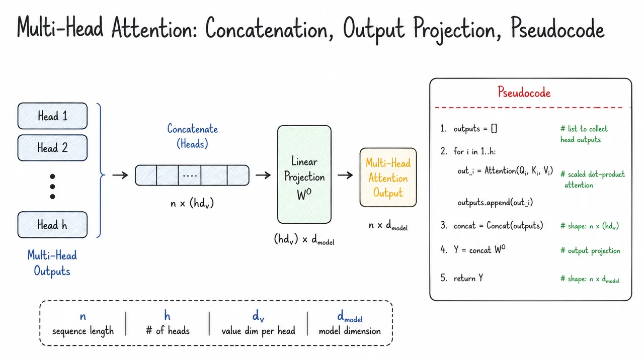 7. Multi-Head Attention: Concatenation, Output Projection, Pseudocode