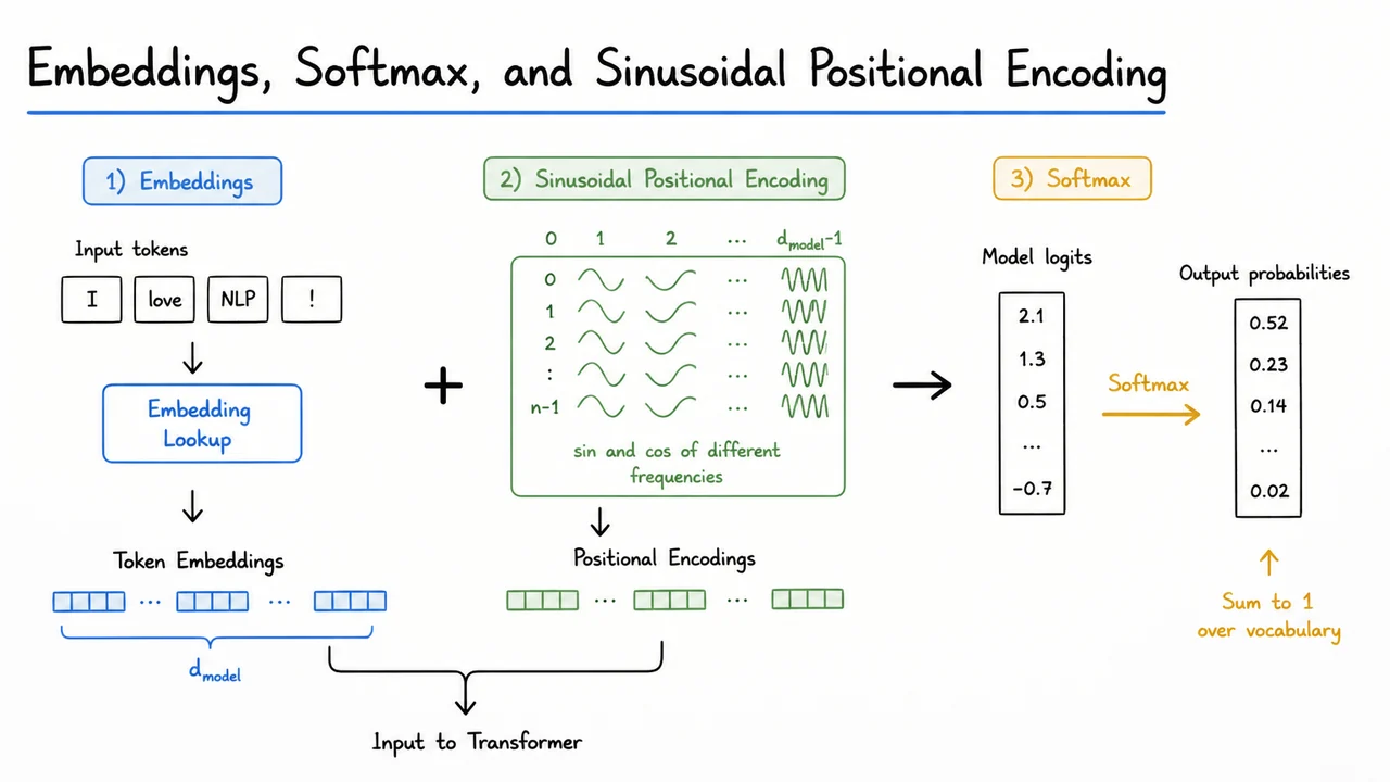 10. Embeddings, Softmax, and Sinusoidal Positional Encoding