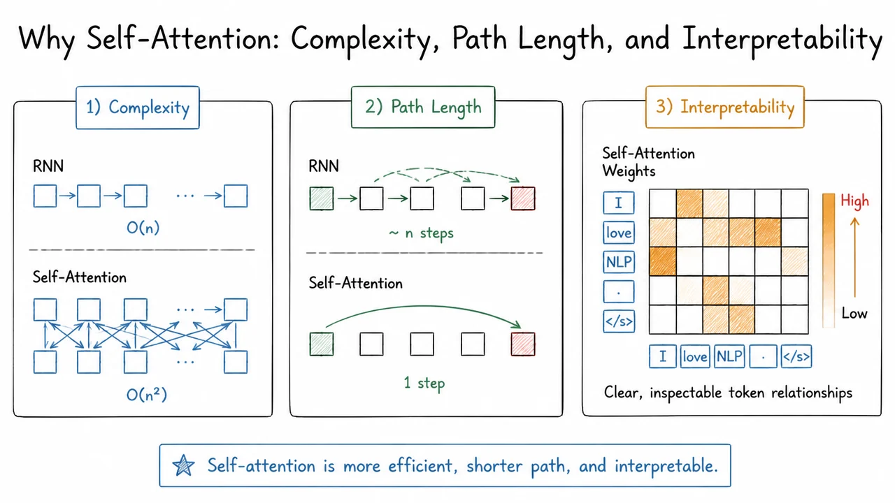 11. Why Self-Attention: Complexity, Path Length, and Interpretability