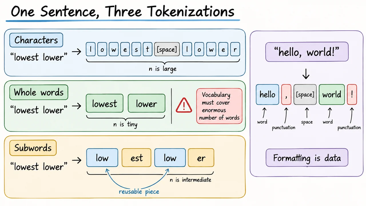 One Sentence, Three Tokenizations