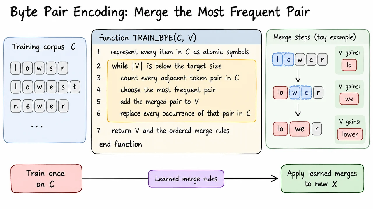 Byte Pair Encoding: Merge the Most Frequent Pair