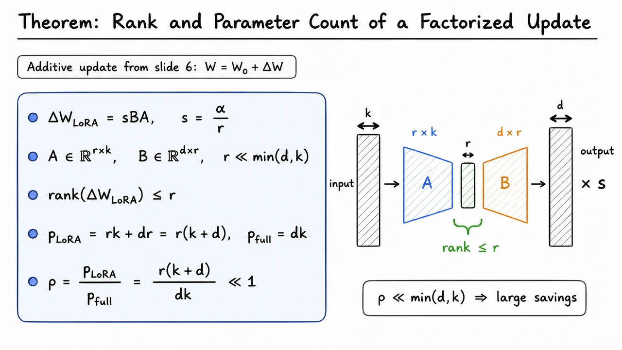 8. Theorem: Rank and Parameter Count of a Factorized Update