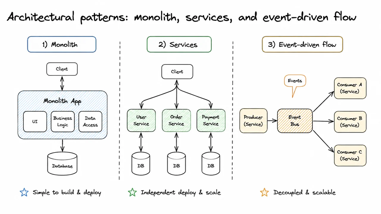 9. Architectural patterns: monolith, services, and event-driven flow