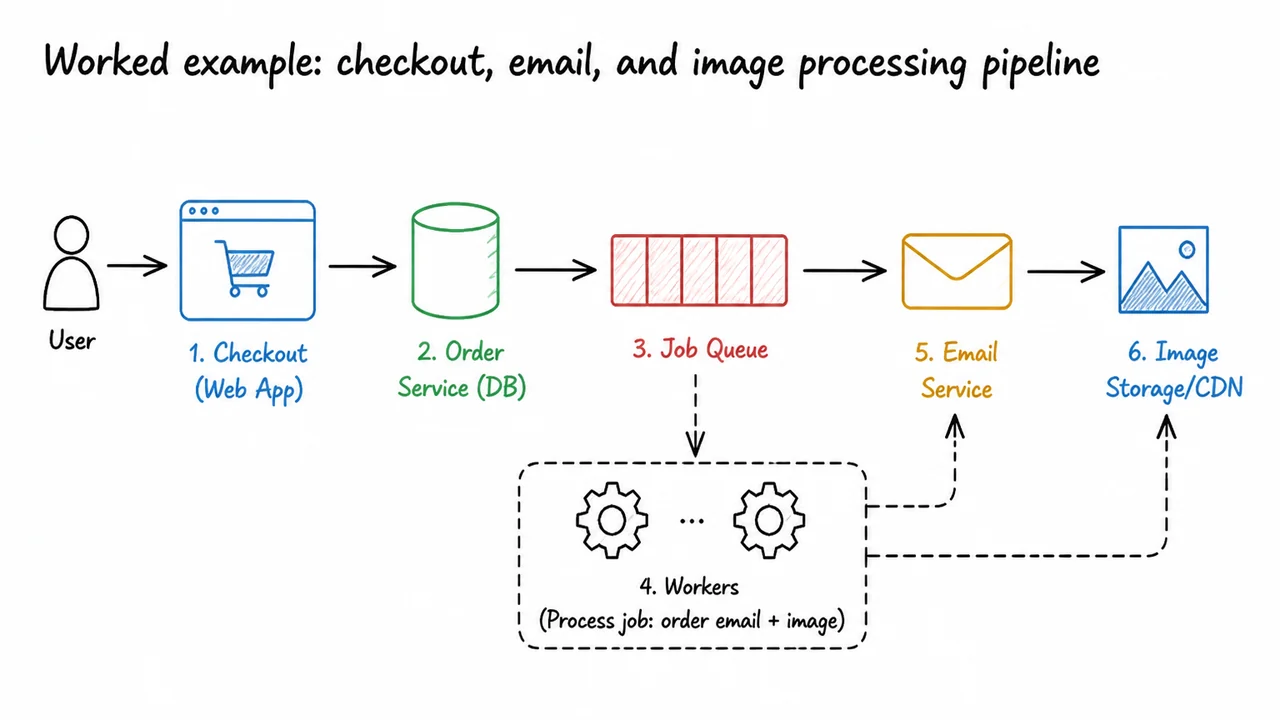 13. Worked example: checkout, email, and image processing pipeline