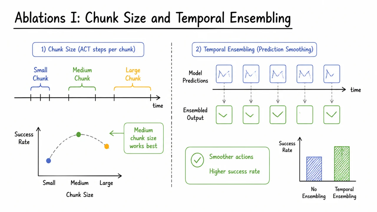 13. Ablations I: Chunk Size and Temporal Ensembling