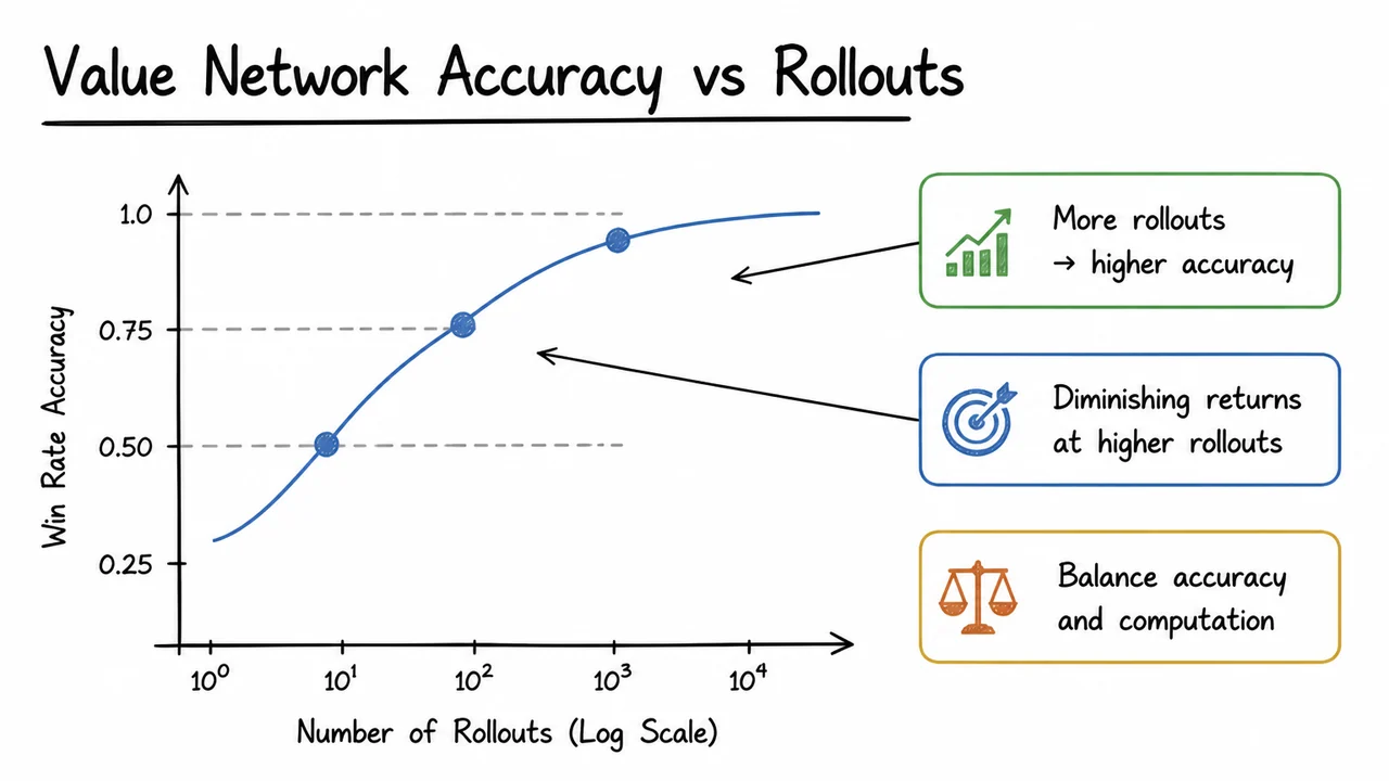 8. Value Network Accuracy vs Rollouts