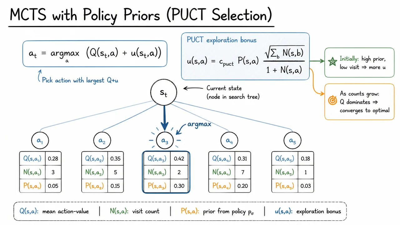 9. MCTS with Policy Priors (PUCT Selection)