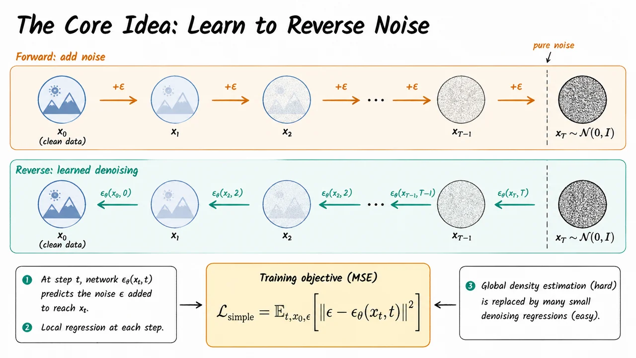 3. The Core Idea: Learn to Reverse Noise