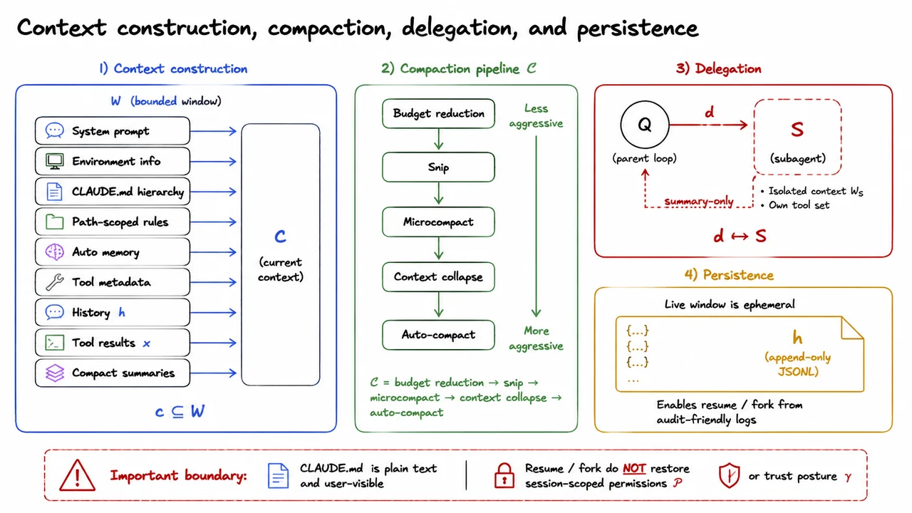 12. Context construction, compaction, delegation, and persistence